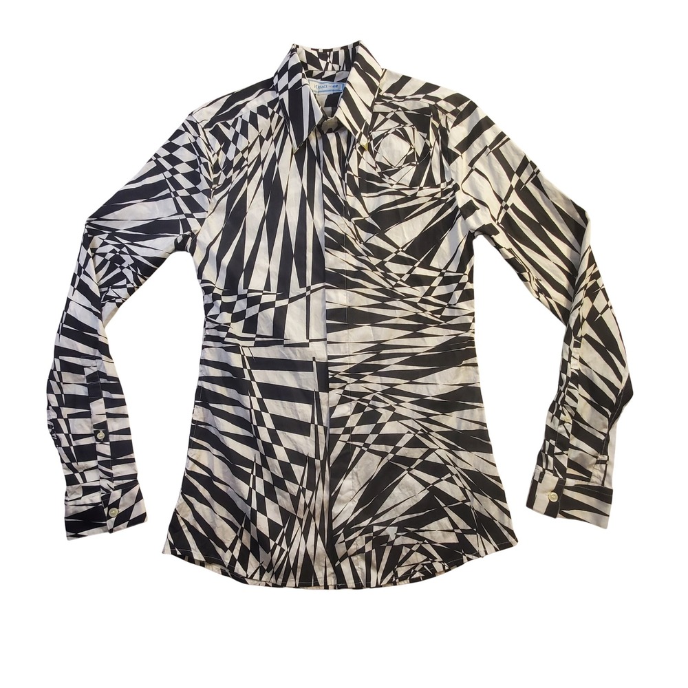 Versace x H&M Women Geometric Abstract Optical Print Button up Shirt Black White